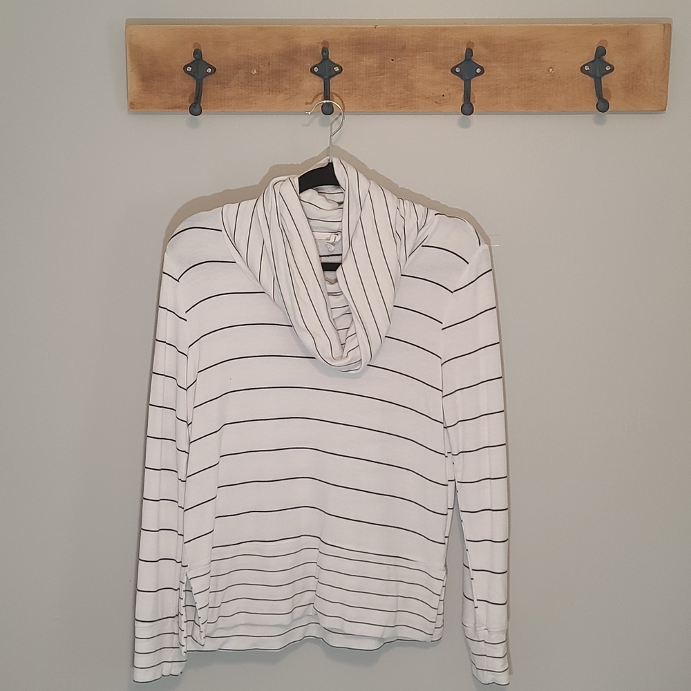 Cable and Gauge Striped Cowl Split Side Sweater